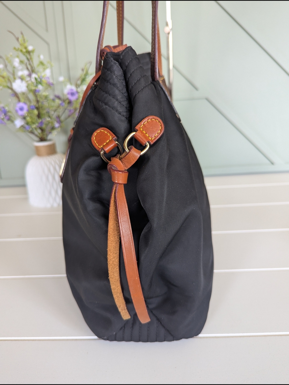 Dooney & Bourke "Victoria" Black Nylon Cinch-Side Tote - Picture 4 of 12